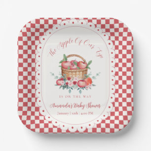 Red Gingham Flower Harvest Apple Baby Shower Paper Plate