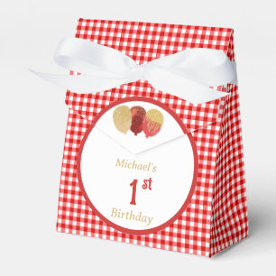 Red Gingham Glitter Balloons Custom 3 Photos Favor Box