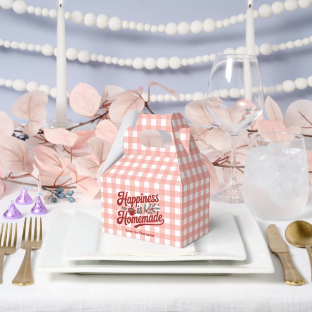Red Gingham "Happiness is Homemade" Holiday Treat Favor Box (Wedding)