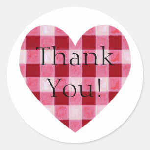 Red Gingham Heart Thank You Classic Round Sticker