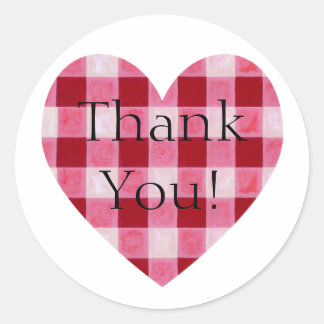Red Gingham Heart Thank You Classic Round Sticker