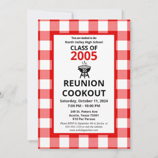 Red Gingham High School Reunion BBQ Cookout Picnic Invitation
