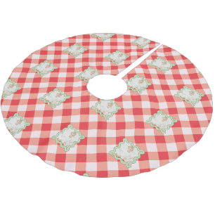Red Gingham Holiday Christmas Custom Photo Brushed Polyester Tree Skirt
