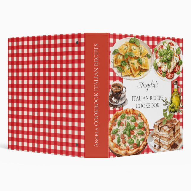 Red Gingham Italian Food Recipes Cookbook Binder (Background)