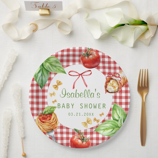Red Gingham Italy Holi Cannoli Baby Shower Paper Plate (Wedding)