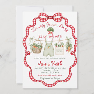 Red Gingham Locally Grown Baby Shower Invitation