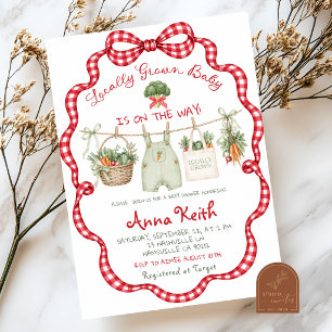 Red Gingham Locally Grown Baby Shower Invitation