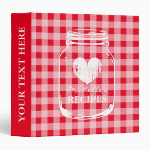Red gingham mason jar kitchen recipe binder book