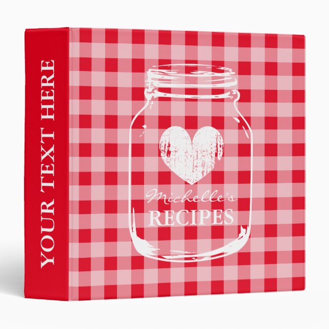Red gingham mason jar kitchen recipe binder book (Front/Spine)