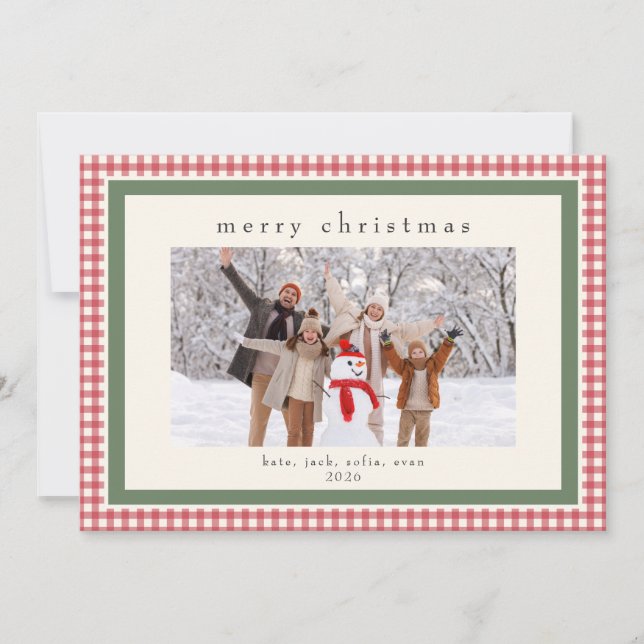 Red Gingham Message Back Holiday 2 Photo Card (Front)