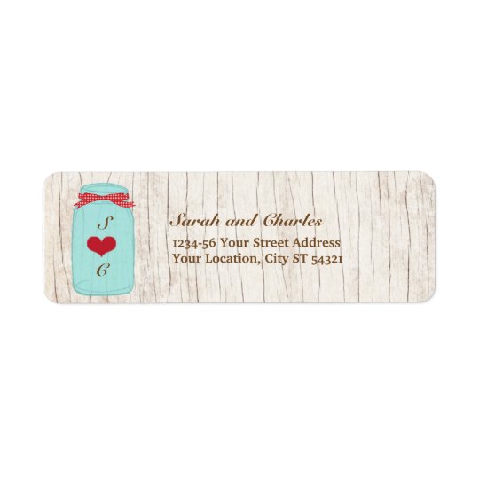 Red Gingham & Mint Mason Jar Return Address Return Address Label
