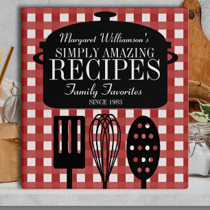 Red Gingham Modern Vintage Personalized Recipe Binder