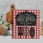 Red Gingham Modern Vintage Personalized Recipes Binder<br><div class="desc">A whimsical blend of retro/vintage with a modern,  personalized touch. Pretty red gingham background,  soup pot and kitchen utensils decorate the front.</div>