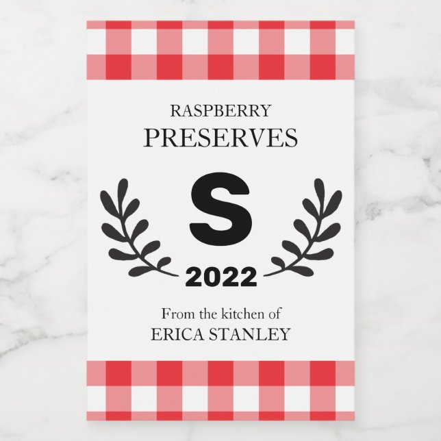 Red Gingham Monogram Homemade Food Label (Single Label)