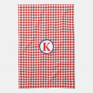Red Gingham Monogram Kitchen Towel