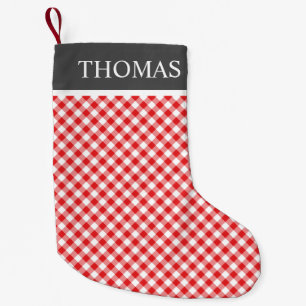Red Gingham Offblack Collar Custom Name Small Christmas Stocking