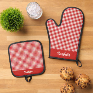 Red Gingham Oven Mitt & Pot Holder Set