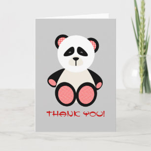 Red Gingham Panda Bear Baby Shower Thank You Card