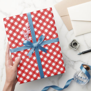 Red Gingham Pattern Glossy Wrapping Paper