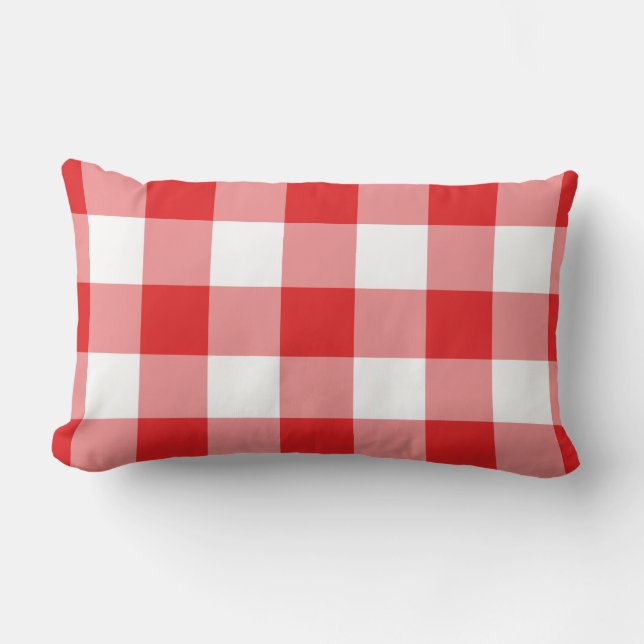 Red Gingham Pattern Lumbar Pillow (Front)