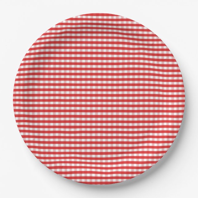 Red Gingham Pattern Paper Plate (Front)
