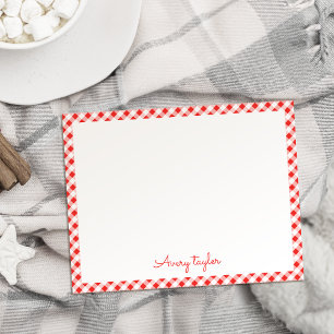 Red gingham pattern personalized Stationery Card