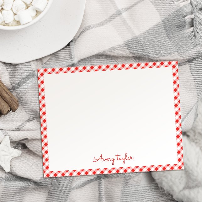 Red gingham pattern personalized Stationery Card (Red gingham pattern personalized Stationery Note Card)