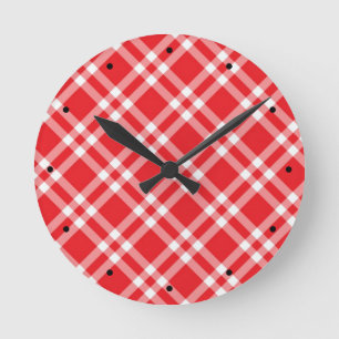Red Gingham Pattern Round Clock