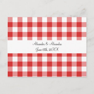 Red gingham pattern wedding favours postcard