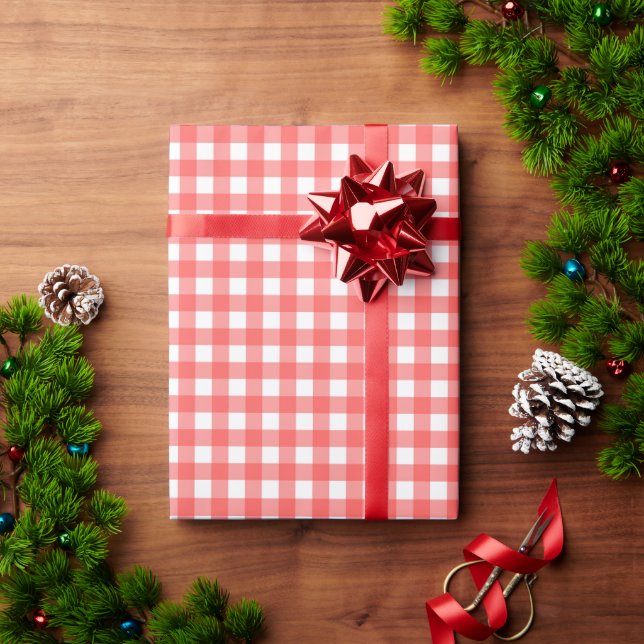 Red Gingham Personalized Christmas Holiday Wrapping Paper (Holiday Gift)