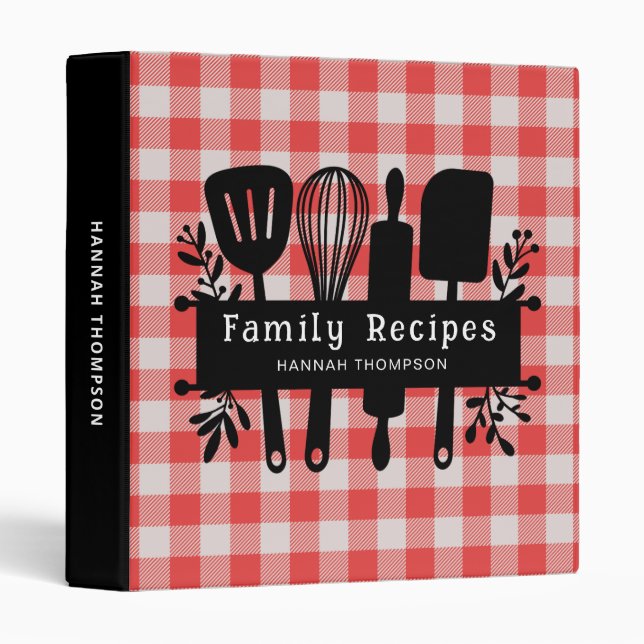 Red Gingham Personalized Cookbook Family Recipes Binder (Front/Spine)