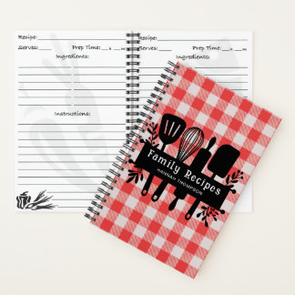 Red Gingham Personalized Cookbook Family Recipes Notebook