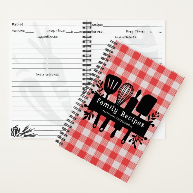 Red Gingham Personalized Cookbook Family Recipes Notebook (Inside)