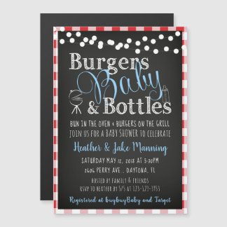 Red Gingham Picnic Babyq BBQ Boy Baby Shower Magnetic Invitation