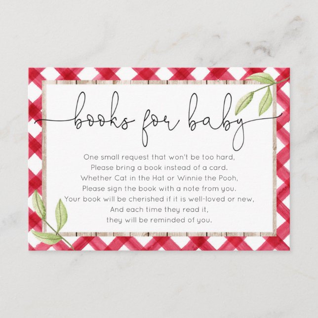 Red gingham picnic summer book request enclosure card (Front)