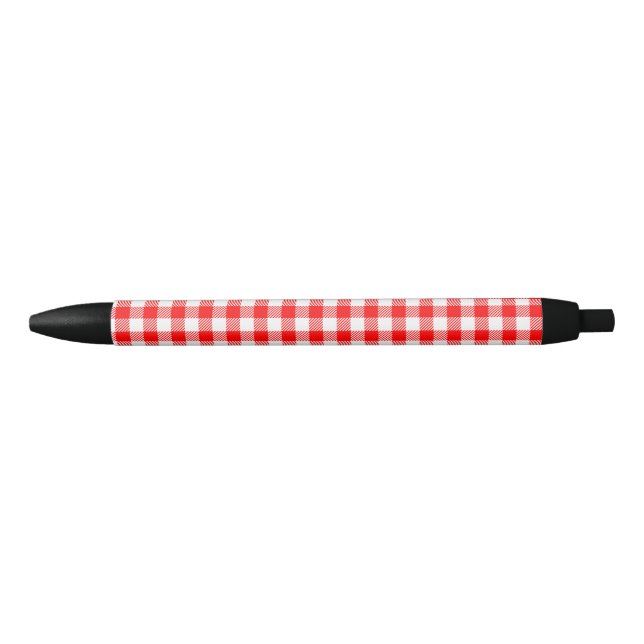 Red gingham picnic tablecloth print black ink pen (Front)