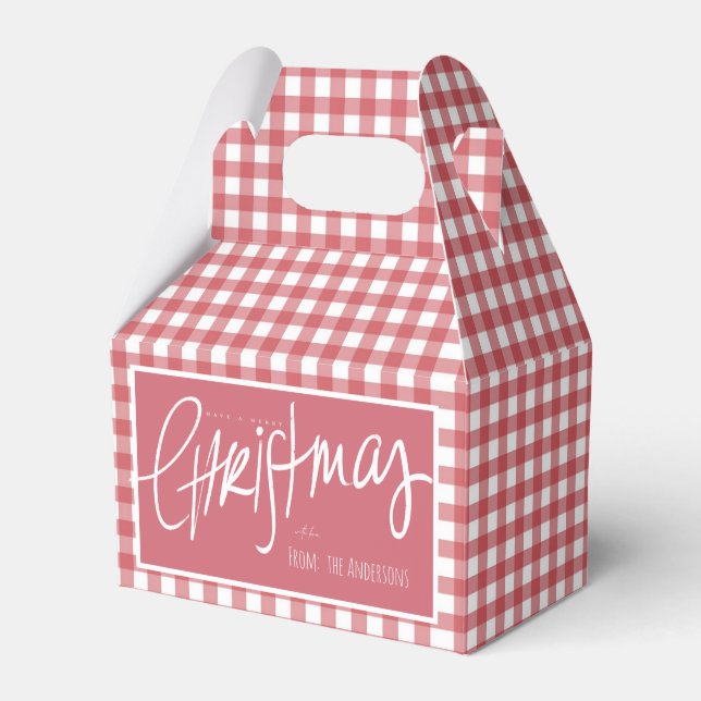 Red Gingham Plaid Christmas Favor Box (Front Side)