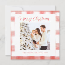 Red Gingham Plaid Elegant Custom Photo Christmas