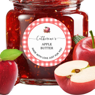 Red  gingham plaid Homemade apple jam label