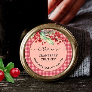 Red gingham plaid Homemade cranberry chutney Classic Round Sticker