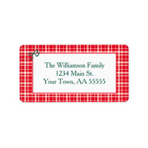 Red Gingham Plaid Merry Christmas Mail  Label