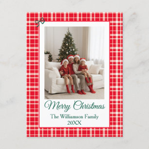 Red Gingham Plaid Merry Christmas Photo Enclosure Card