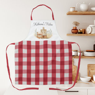 Red Gingham Plaid Pattern Baking Supplies Apron