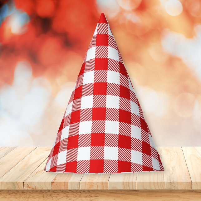 Red Gingham Plaid Pattern Party Hat (Creator Uploaded)