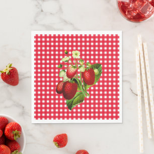 Red Gingham & Strawberries Luncheon Paper Napkin