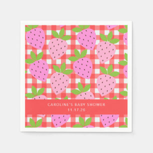 Red Gingham Strawberry Baby Shower Party Napkin