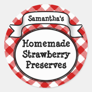 Red Gingham Strawberry Jelly Jam Jar Label