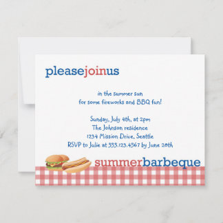 Red gingham summer barbeque July 4th celebration Invitation
