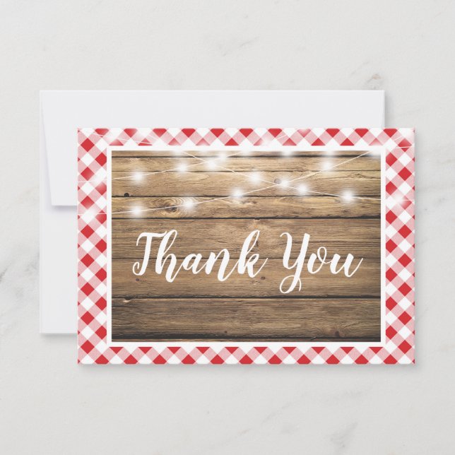 Red Gingham Thank You Rustic Wood Event Shower (Front)