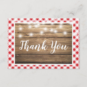 Red Gingham Thank You Rustic Wood Event Shower Card